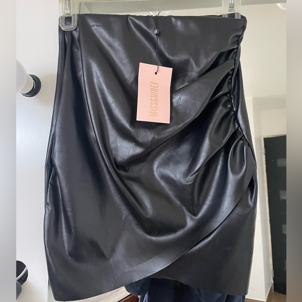 missguided black leather skirt